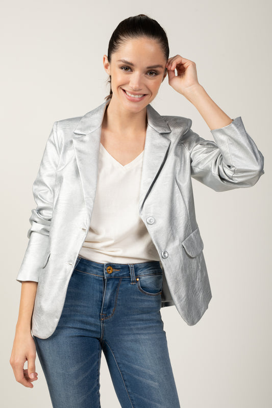 BLAZER SIMILI CUIR WHITNEY ARGENT