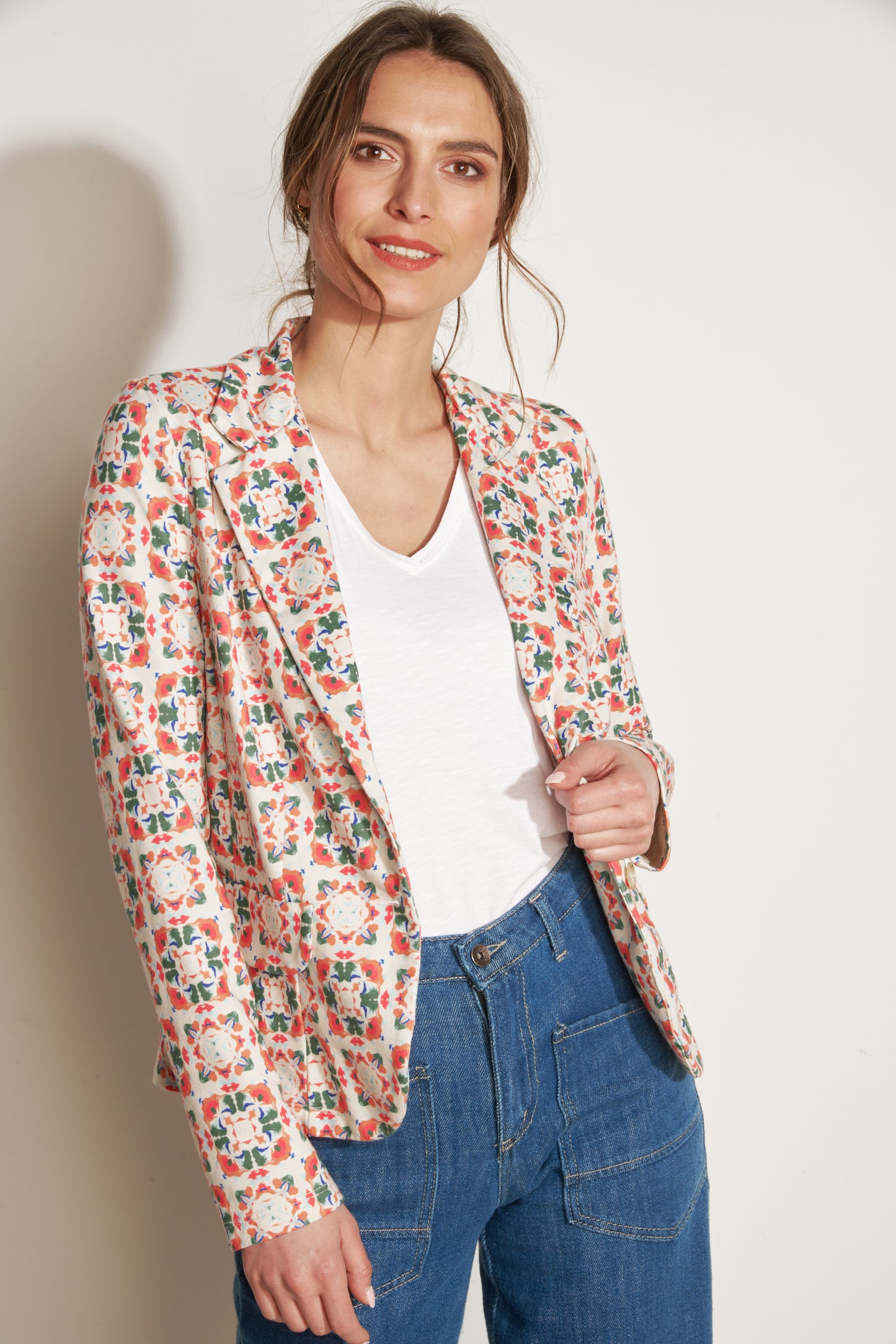 SALVADOR ORANGE &amp; GREEN PRINT BLAZER