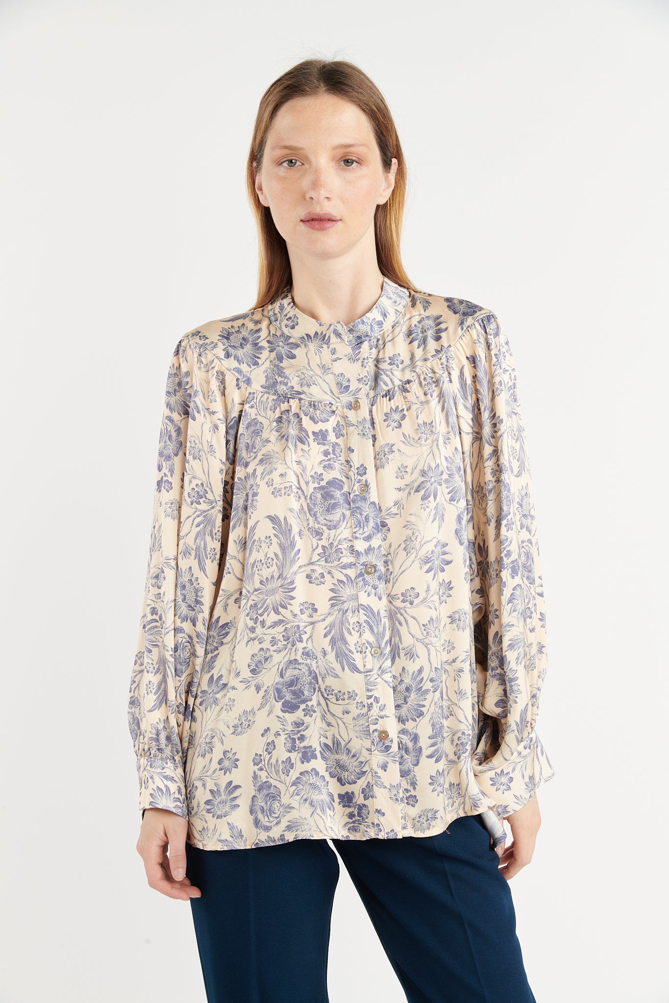 BLOUSE PEINTRE BALDERIC FLOWER DENIM