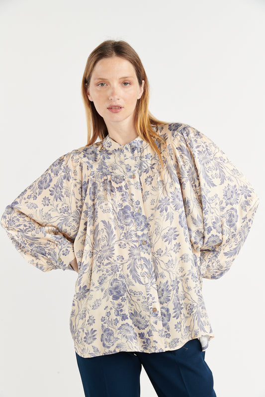 BLOUSE PEINTRE BALDERIC FLOWER DENIM