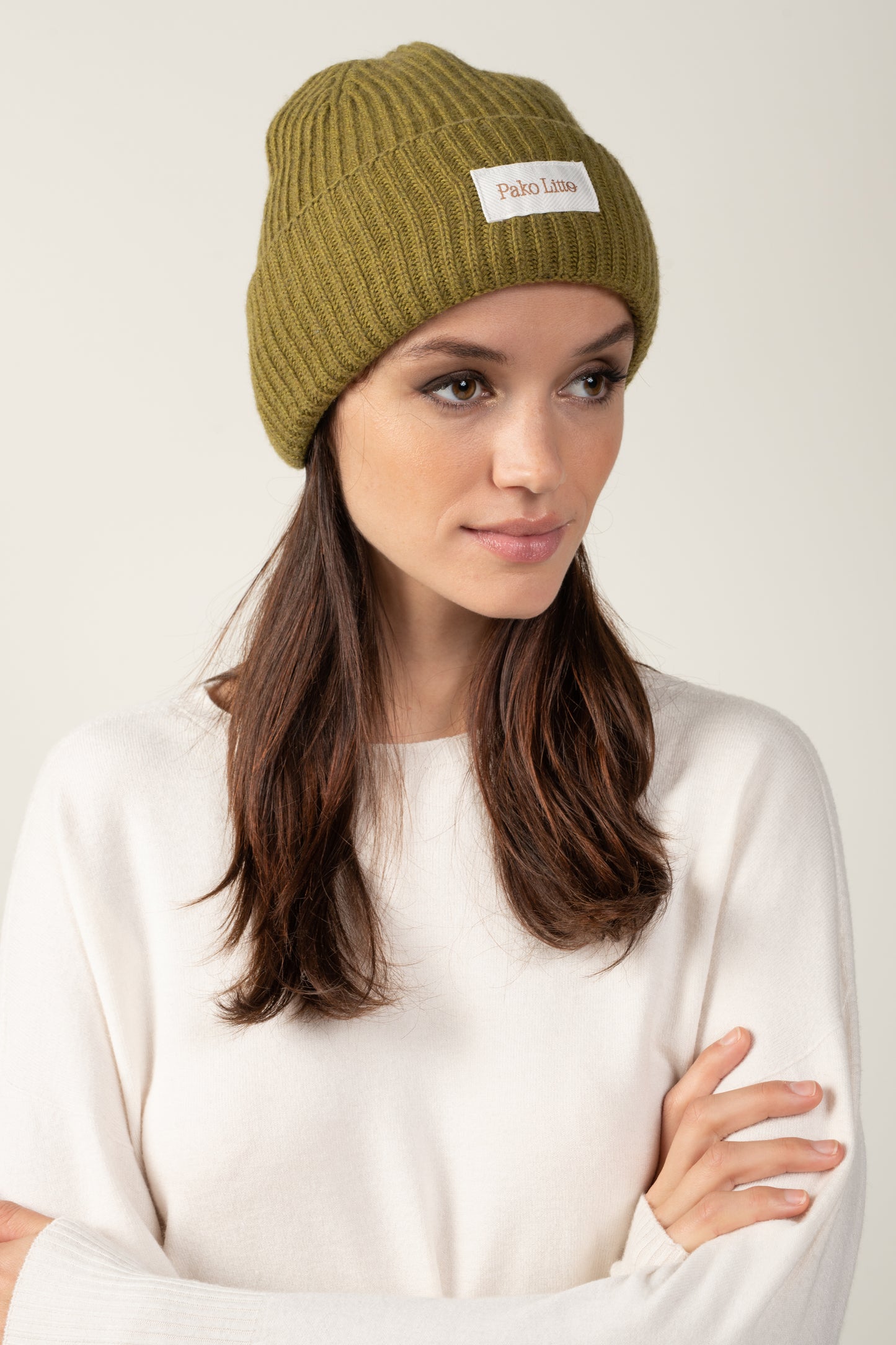 BONNET LAINE & CACHEMIRE MARIUS GOLD OLIVE