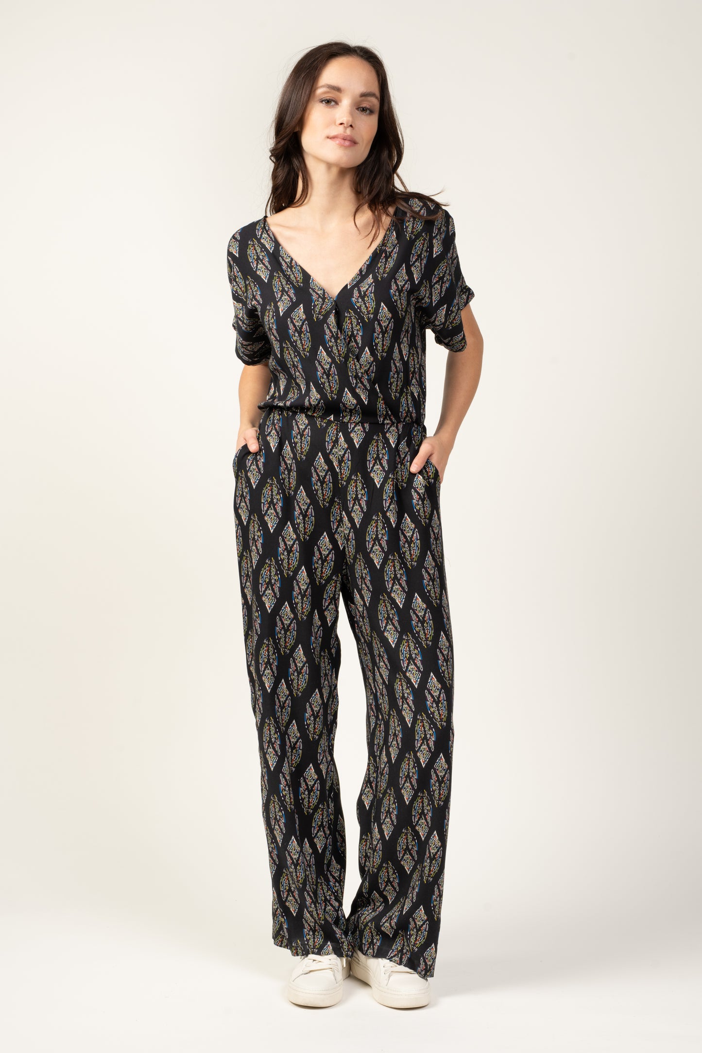 MONA INDIAN PRINT WRAP JUMPSUIT