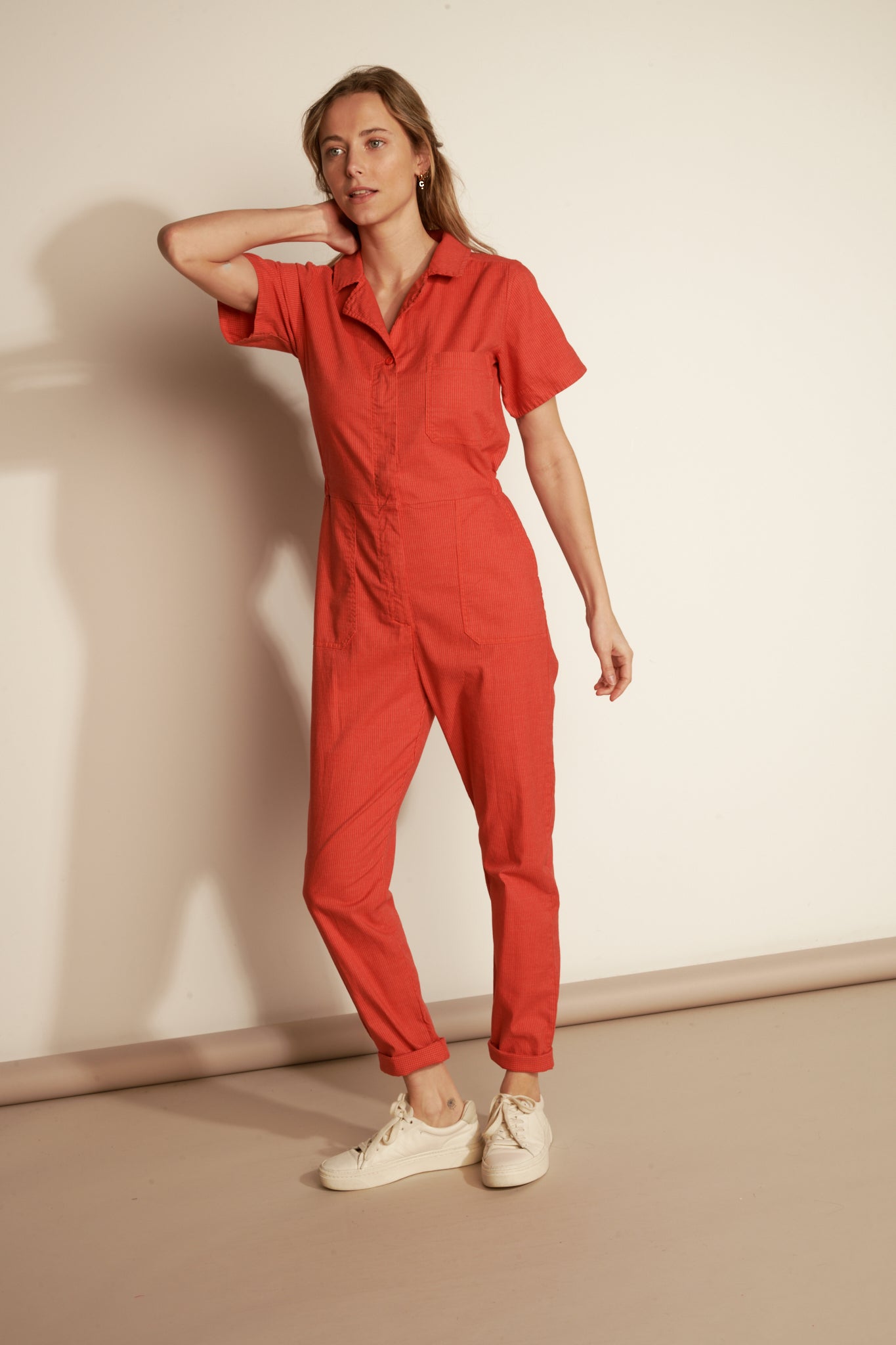 FINE STRIPED JUMPSUIT - ORANGEADE