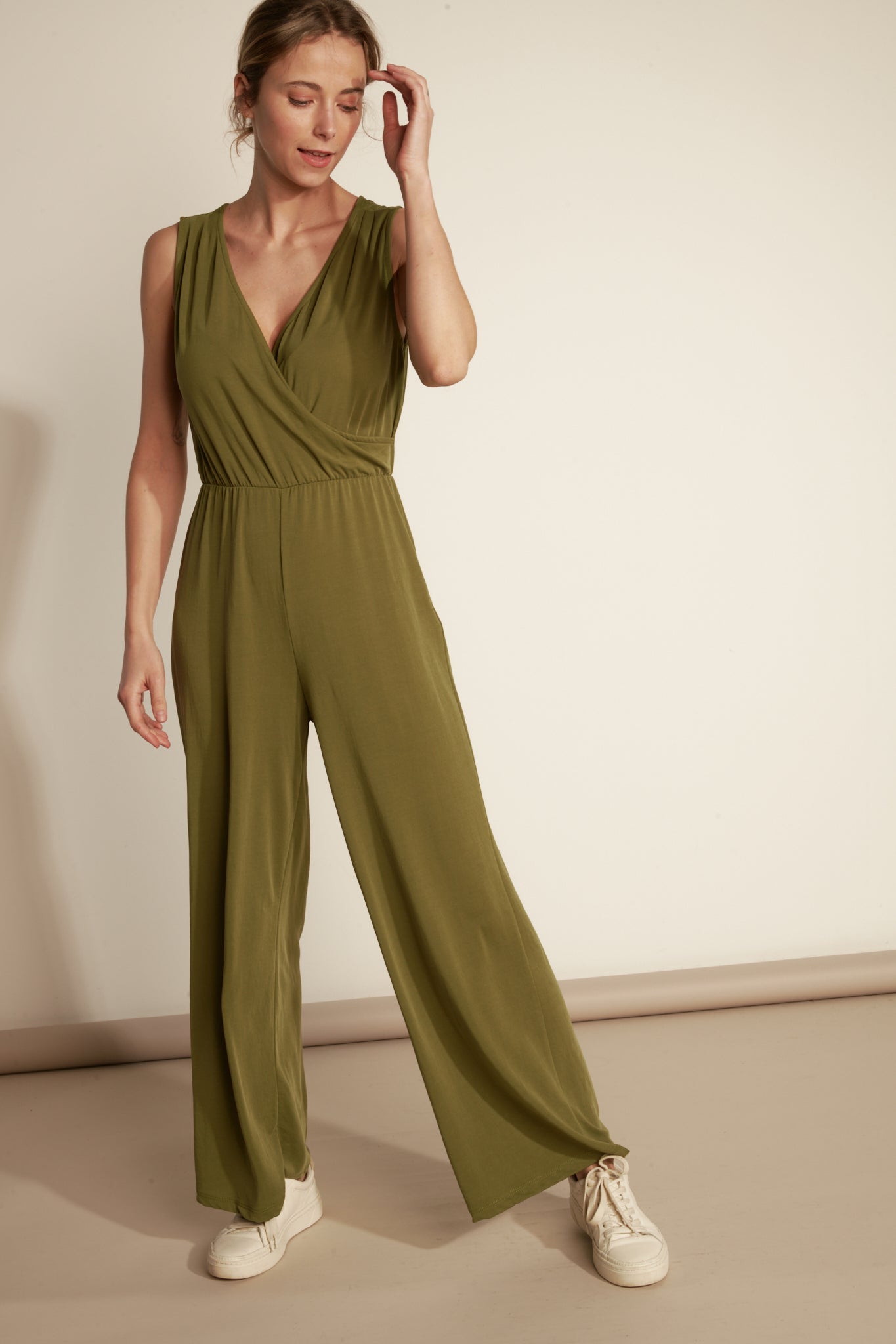 MODAL WRAPPED JUMPSUIT - OLIVE