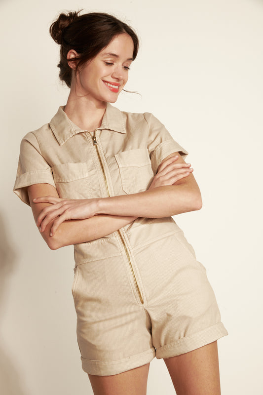 FINE STRIPED JUMPSUIT - SAND