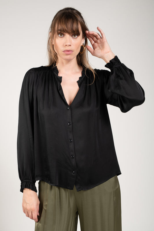 CHEMISE COL PLISSÉ FLORA NOIR