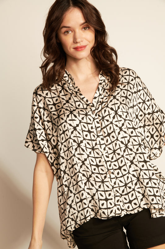 OVER SILKY ETHNIC SHIRT (F503905Q) - NATURAL 77V