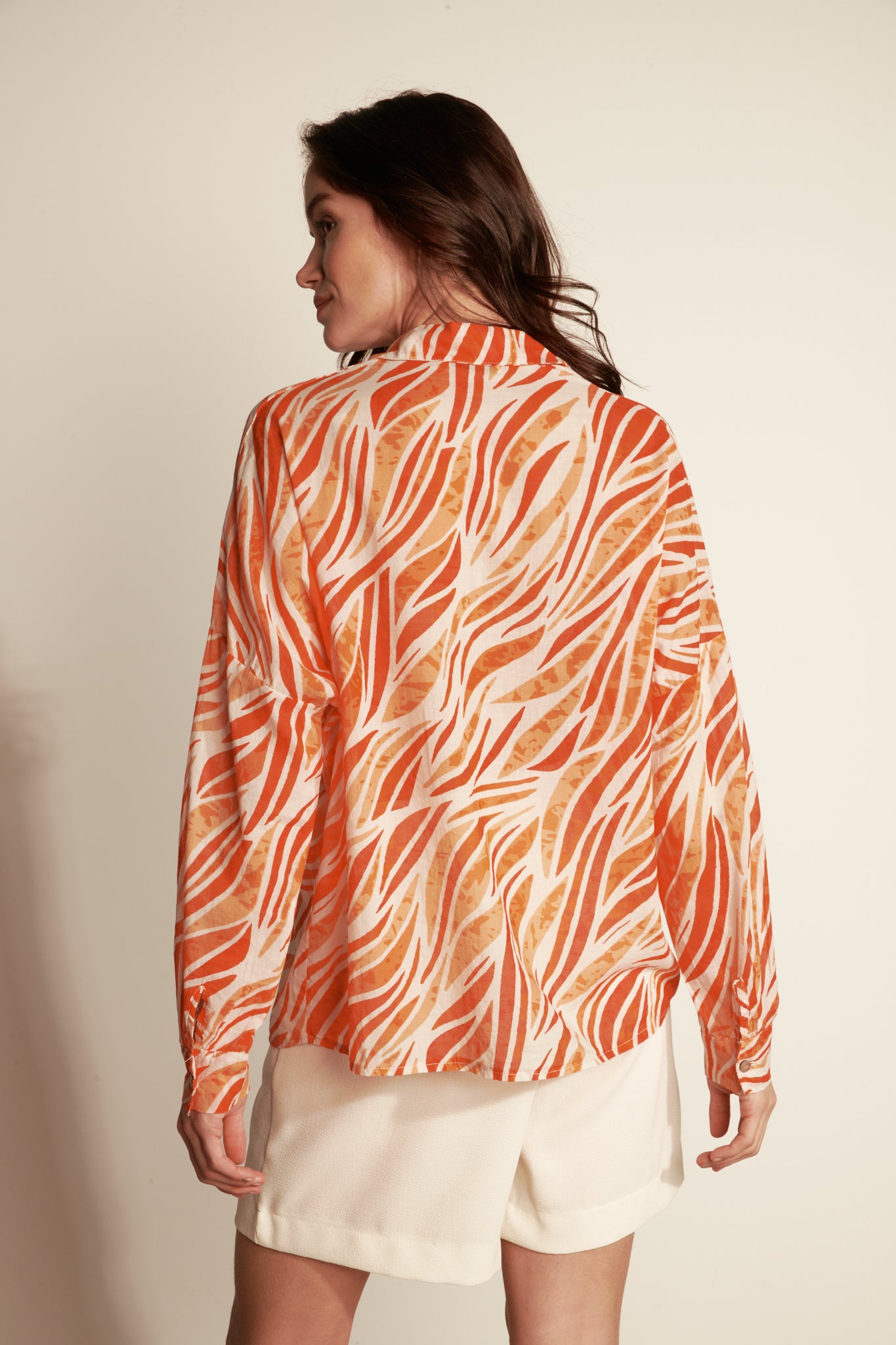 LOOSE PRINT COTTON VOILE SHIRT - WAVE ORANG