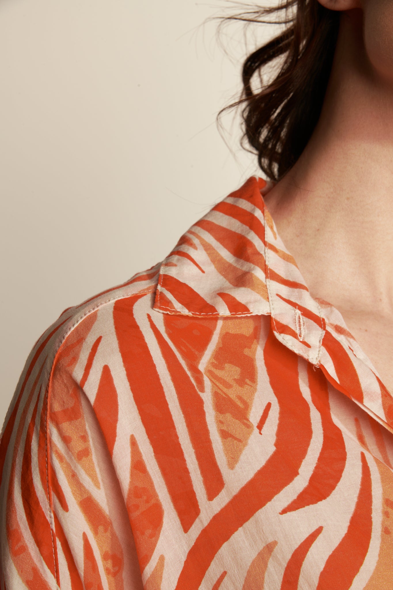 LOOSE PRINT COTTON VOILE SHIRT - WAVE ORANG