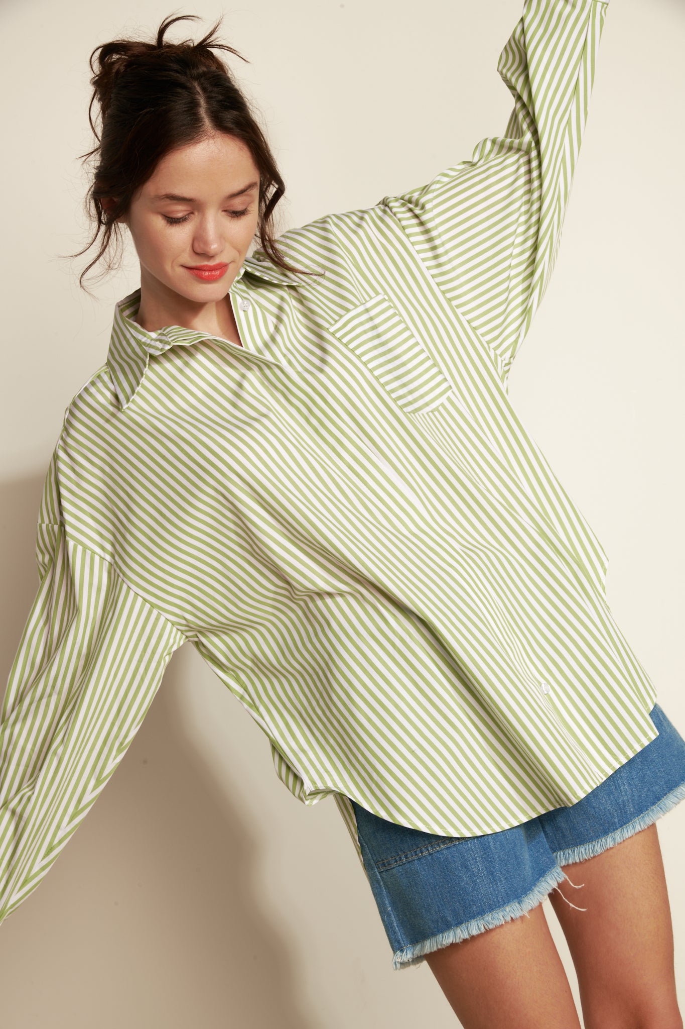 MAXI STRIPED SHIRT - RLARG PISTACHIO