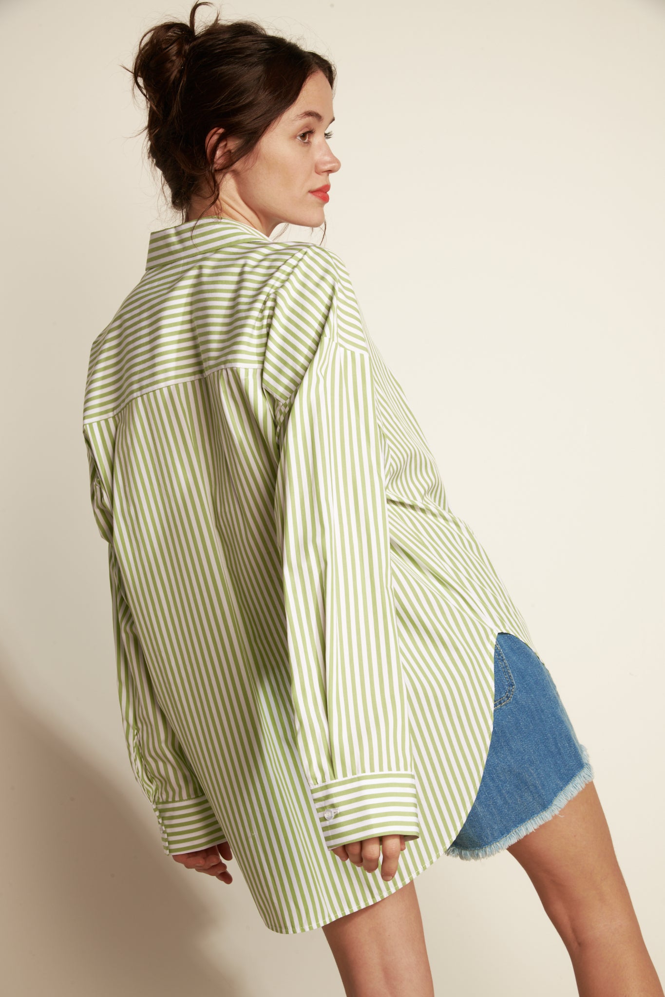 MAXI STRIPED SHIRT - RLARG PISTACHIO