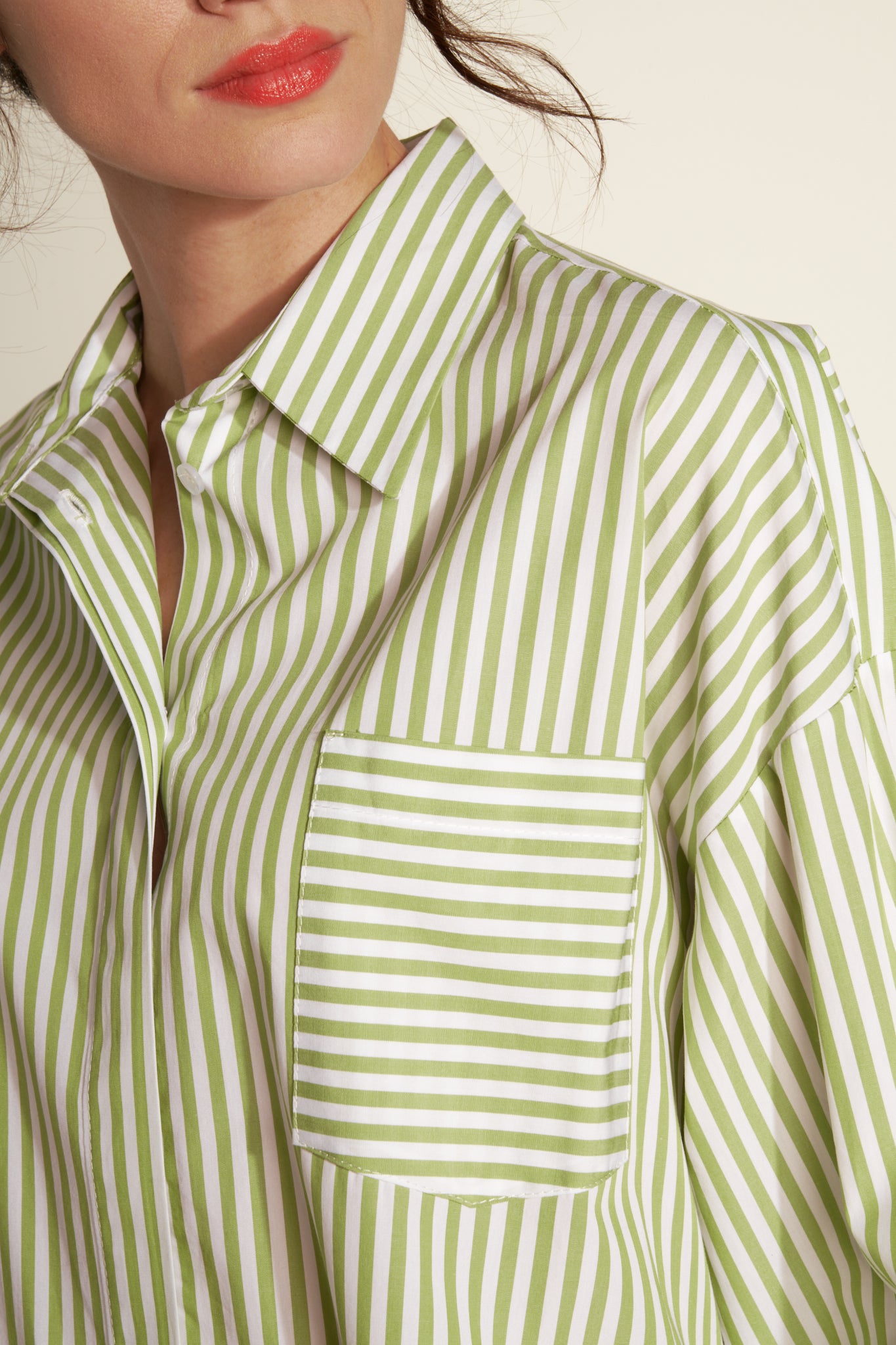 MAXI STRIPED SHIRT - RLARG PISTACHIO