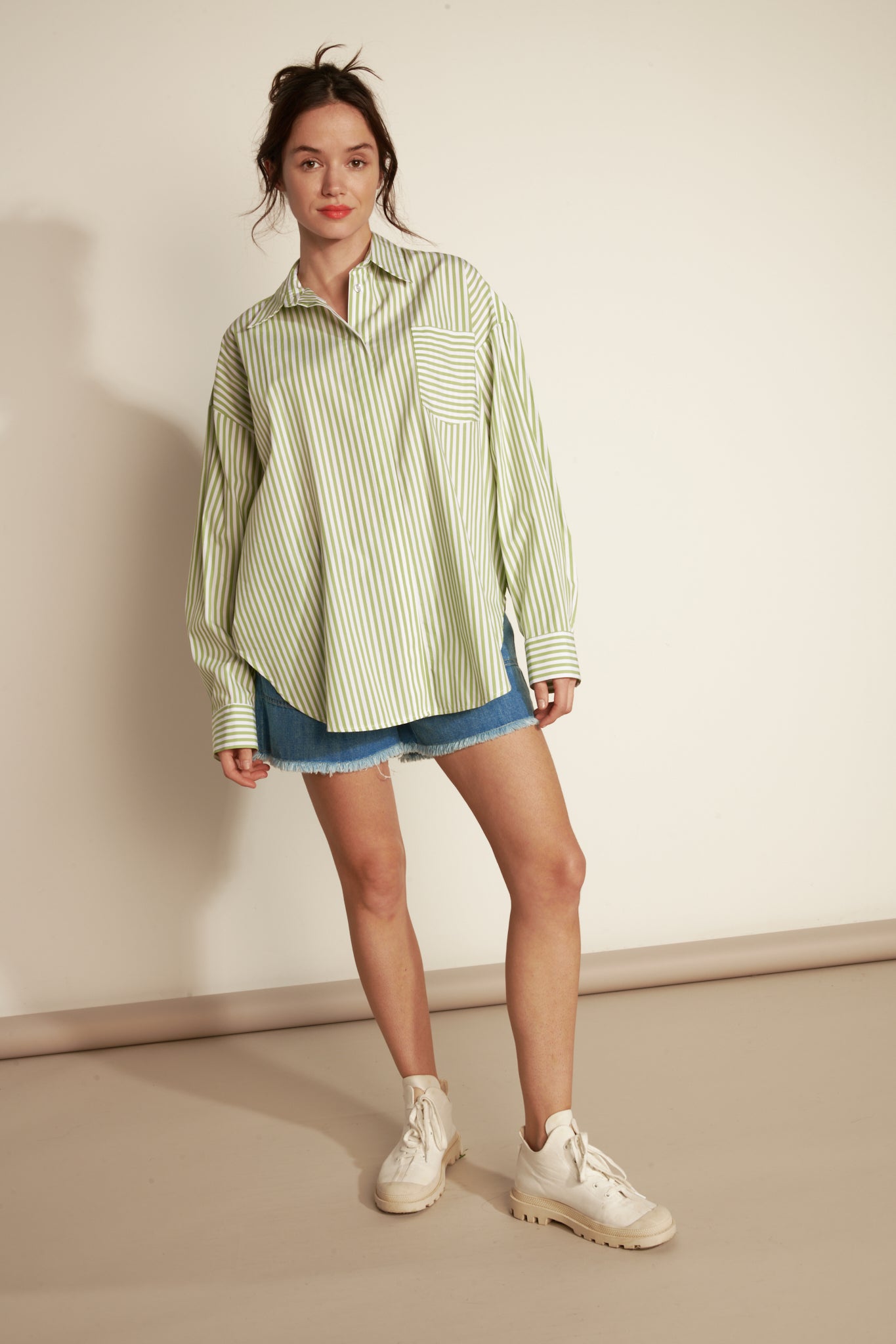 MAXI STRIPED SHIRT - RLARG PISTACHIO