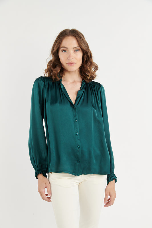 CHEMISE COL PLISSÉ FLORA VERT FOREST