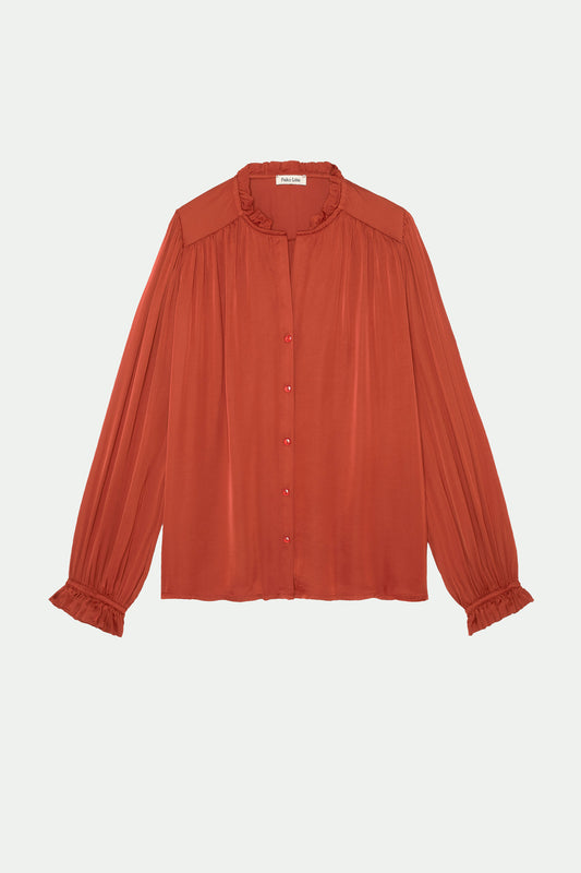 CHEMISE COL PLISSÉ FLORA ORANGE BRULÉ