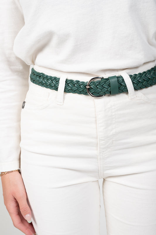 MANON WIDE BRAIDED BELT GREEN LEATHER