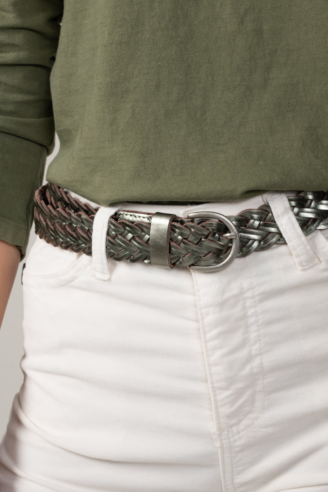 MANON KHAKI WIDE BRAIDED BELT