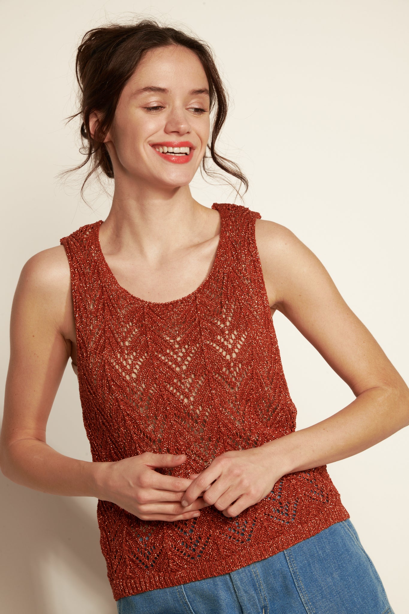 FANCY MESH OPENWORK TANK TOP (4429) - BRONZE