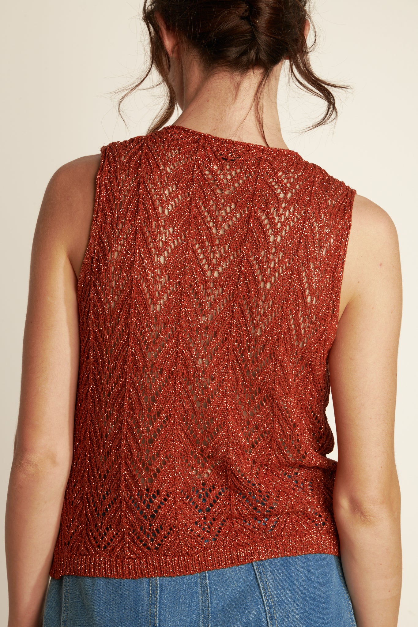 FANCY MESH OPENWORK TANK TOP (4429) - BRONZE