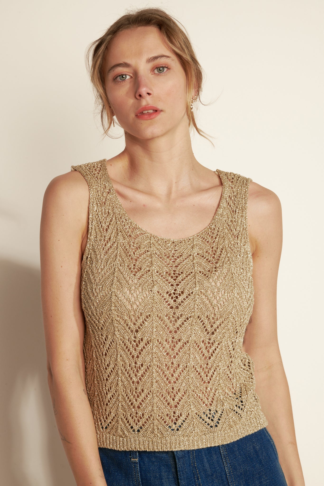 FANCY MESH OPENWORK TANK TOP (4429) - GOLD