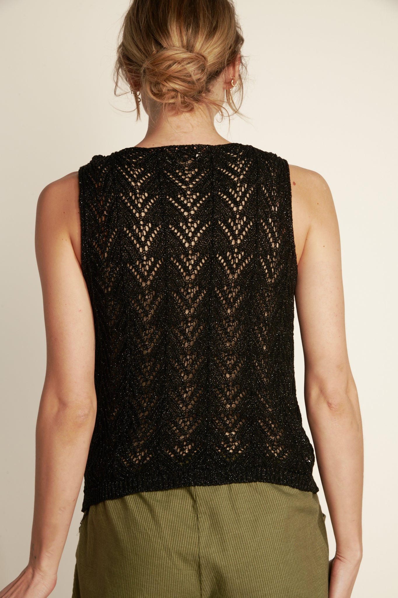 FANCY MESH OPENWORK TANK TOP (4429) - BLACK