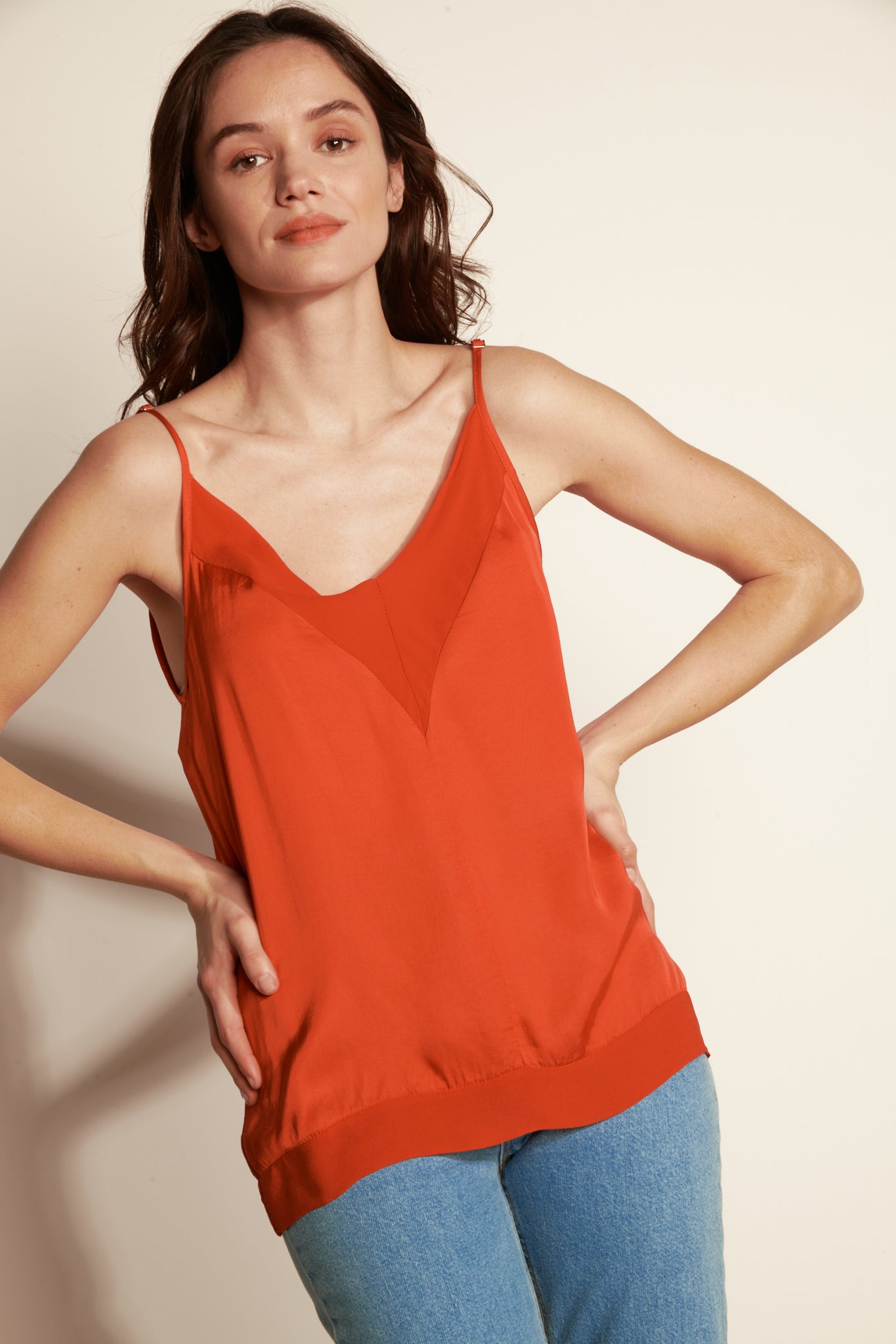 SLIKY TWO-MATERIAL Camisole (F2561T05Q07Q) - ORANGEADE