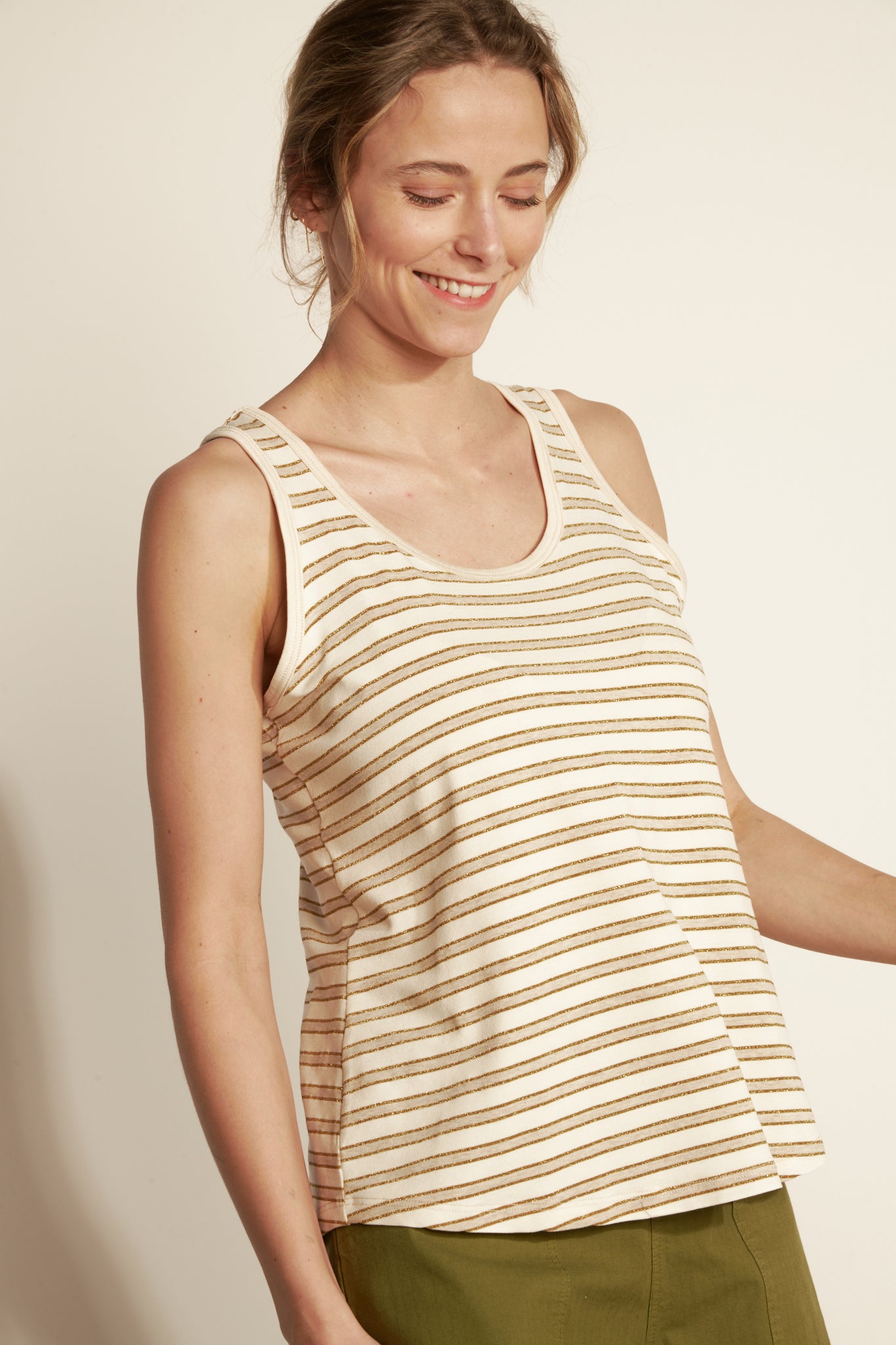 STRIPED JERSEY TANK TOP - SAND