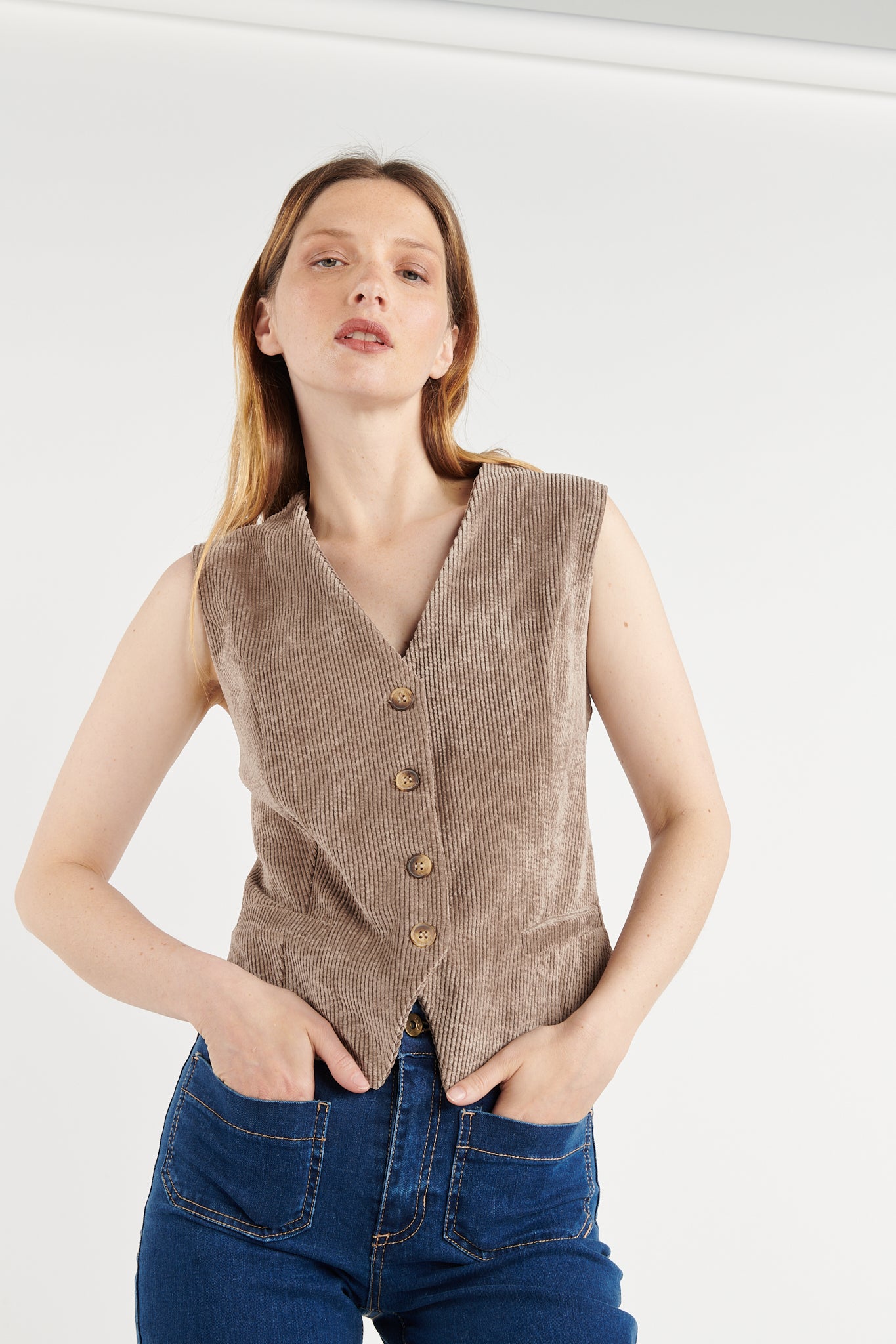 GILET SANS MANCHES VELOURS BERNABÉ TAUPE