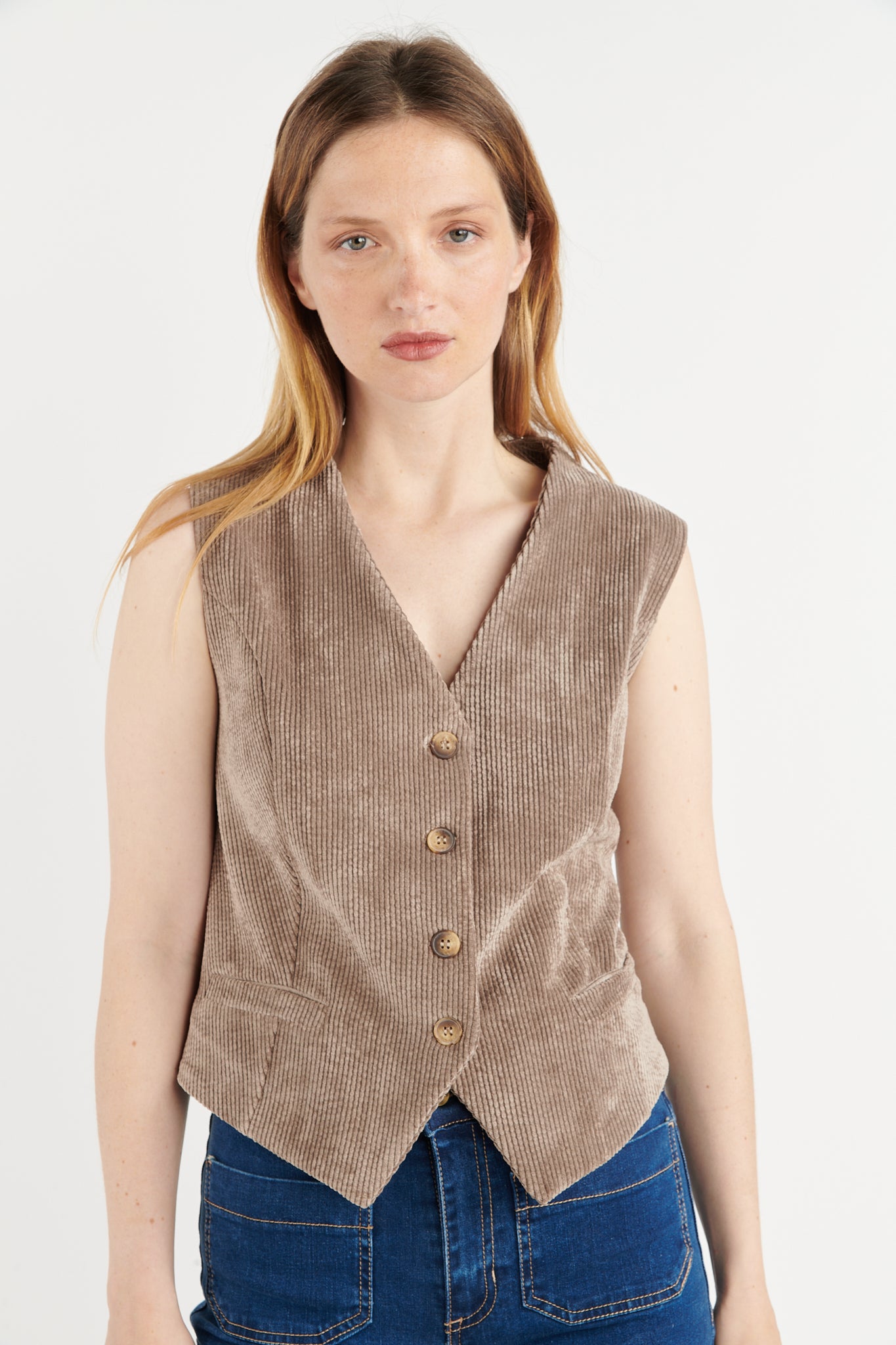 GILET SANS MANCHES VELOURS BERNABÉ TAUPE