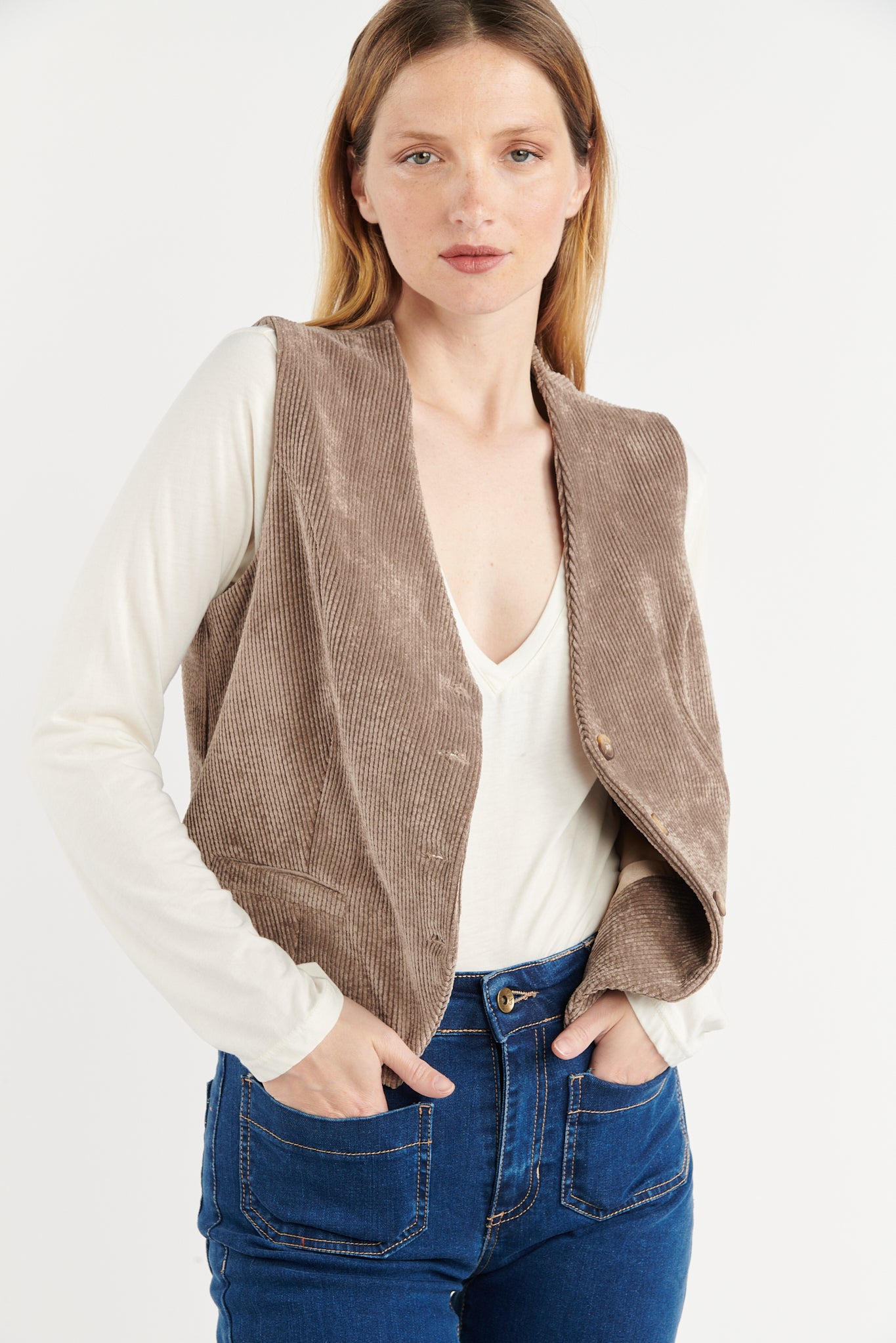 GILET SANS MANCHES VELOURS BERNABÉ TAUPE