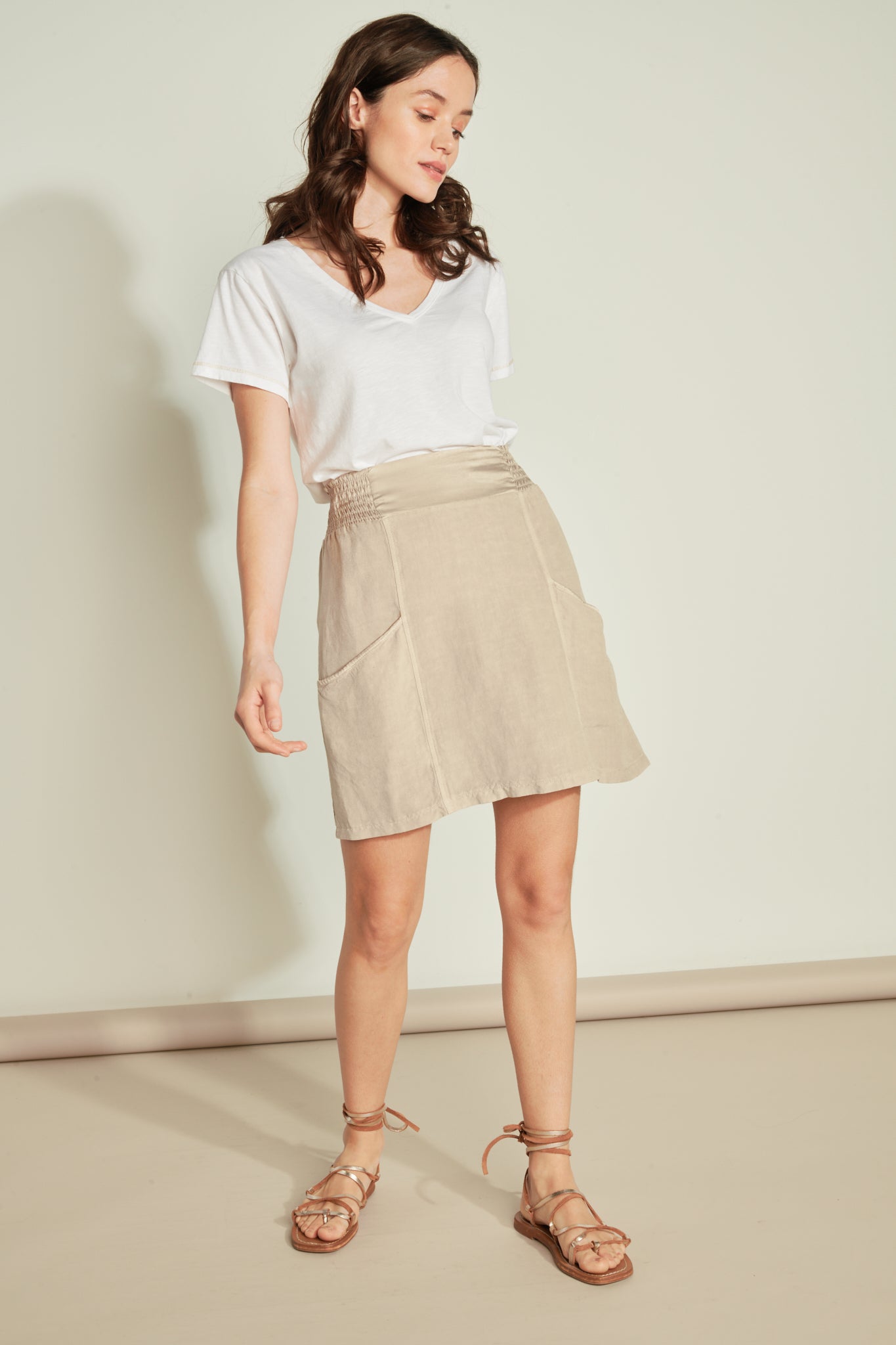 SHORT LINEN RAYON SKIRT - SAND