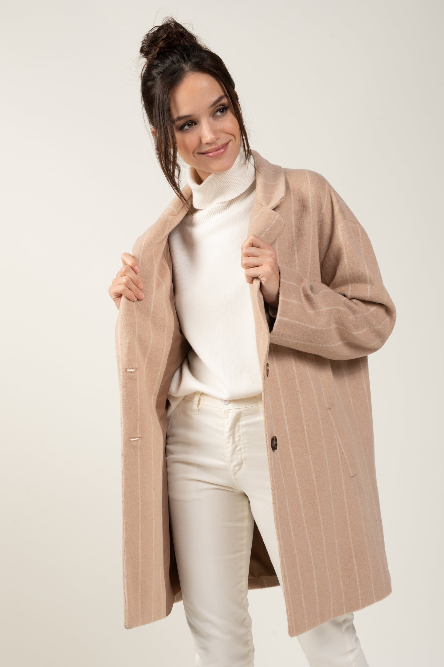 ANDREW CAMEL STRIPED COAT