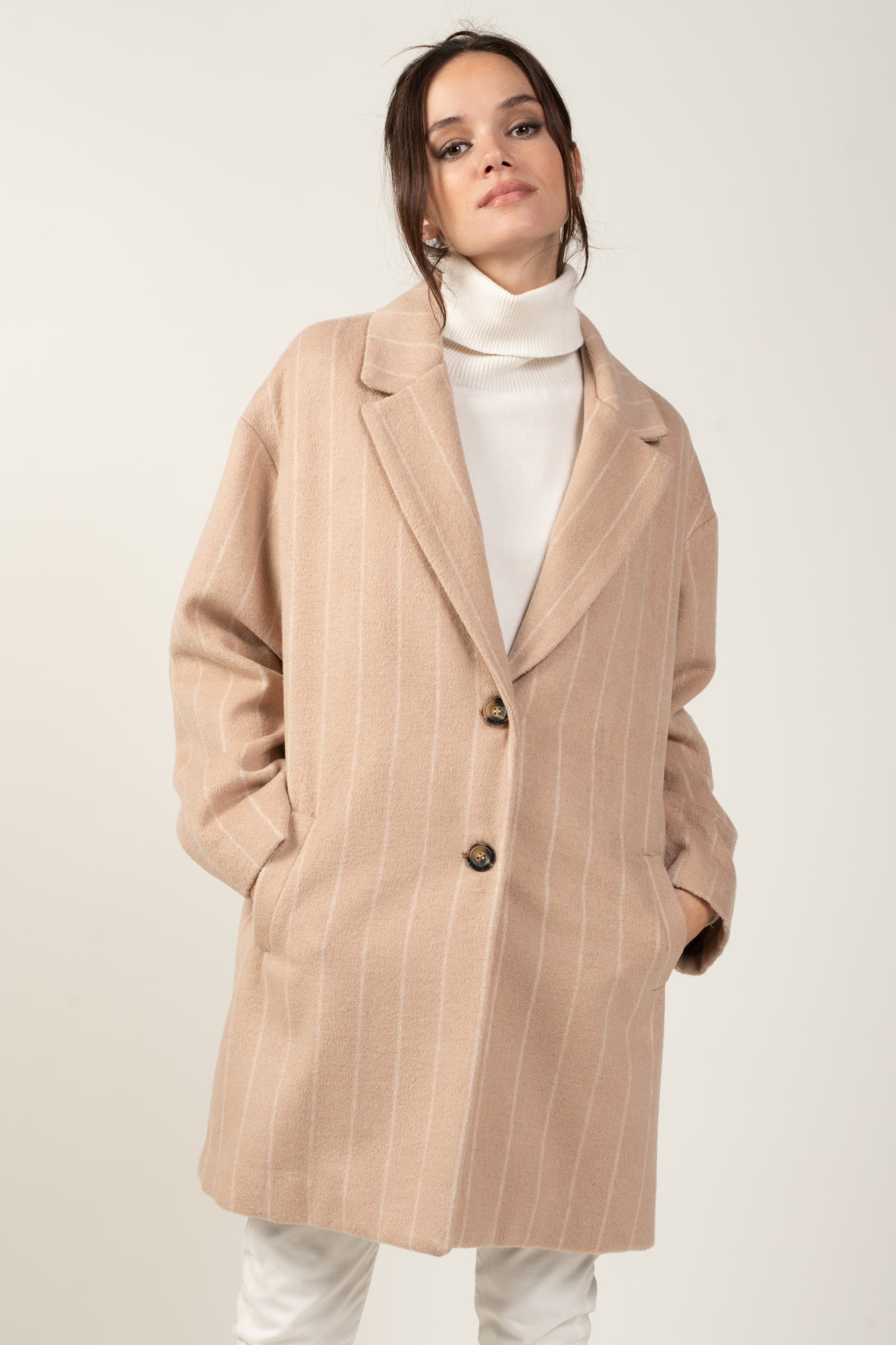 ANDREW CAMEL STRIPED COAT