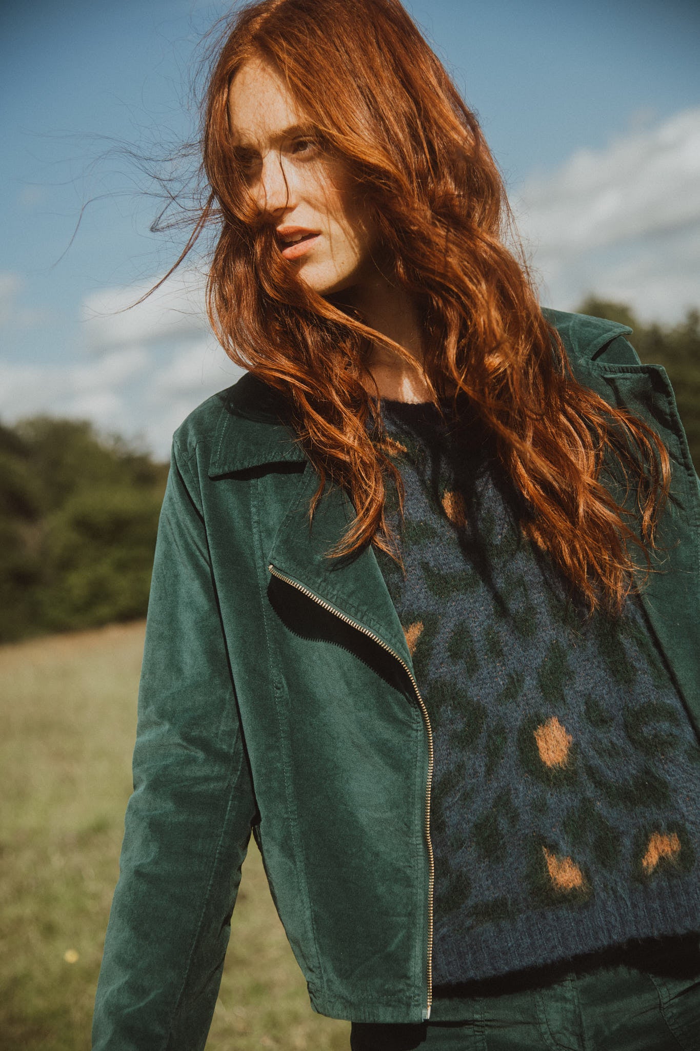 VESTE PERFECTO VELOURS BETSY VERT FOREST