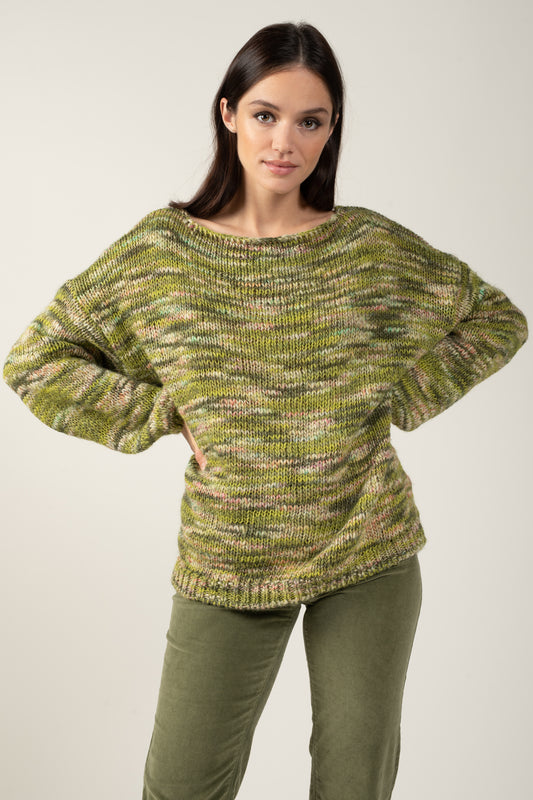 PULL COL BATEAU KRISTEN MÉLANGE LIME