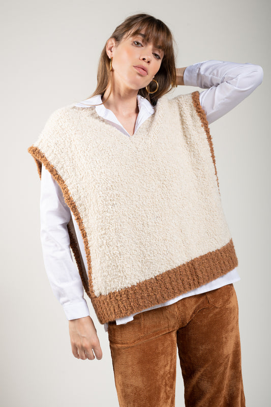 PULL SANS MANCHES BICOLORE EMILIO NATUREL CAMEL