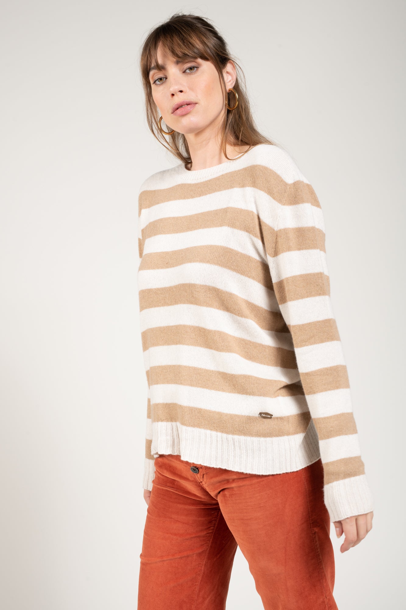 PULL RAYÉ GEORGIO NATUREL CAMEL