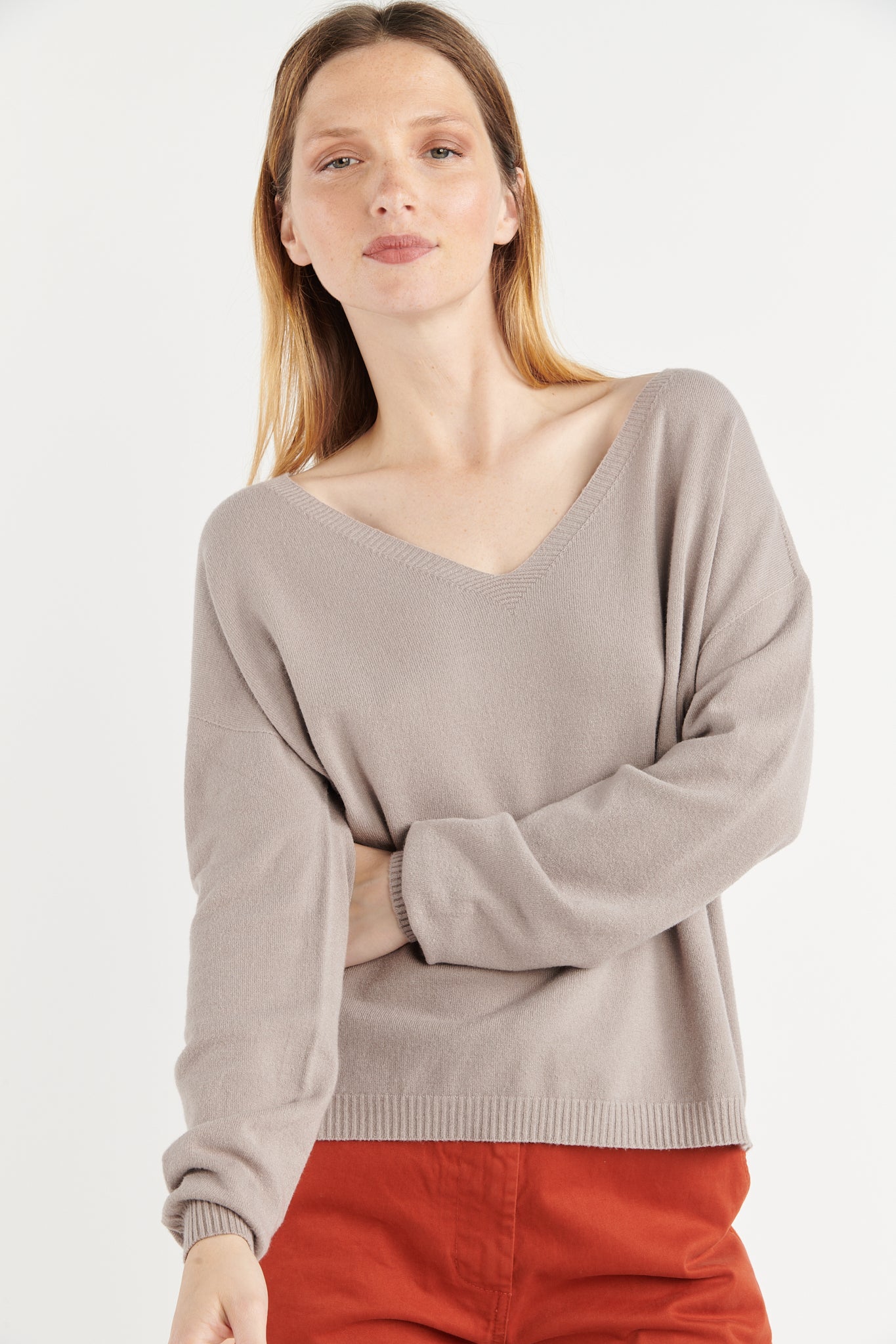 PULL COL V BETTINA TAUPE