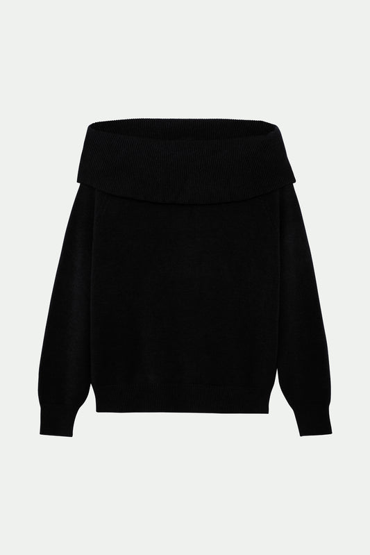 PULL COL BARDOT BIANCA NOIR