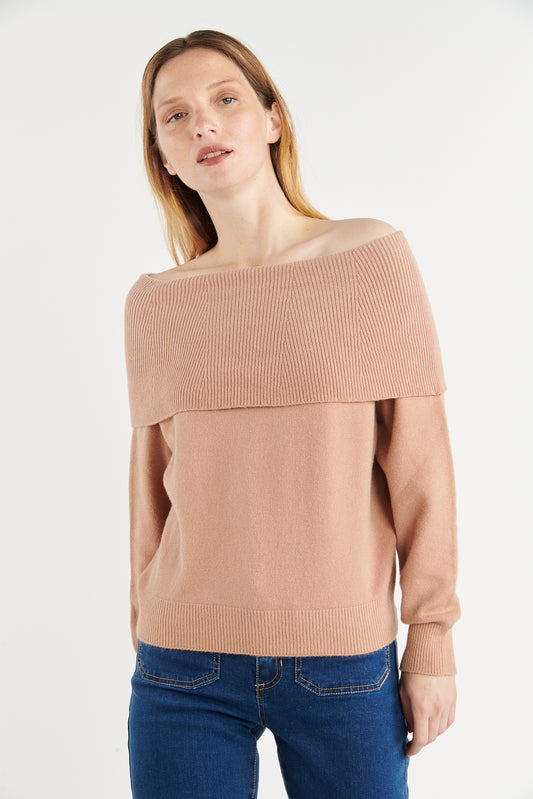 PULL COL BARDOT BIANCA ROSE PLUME