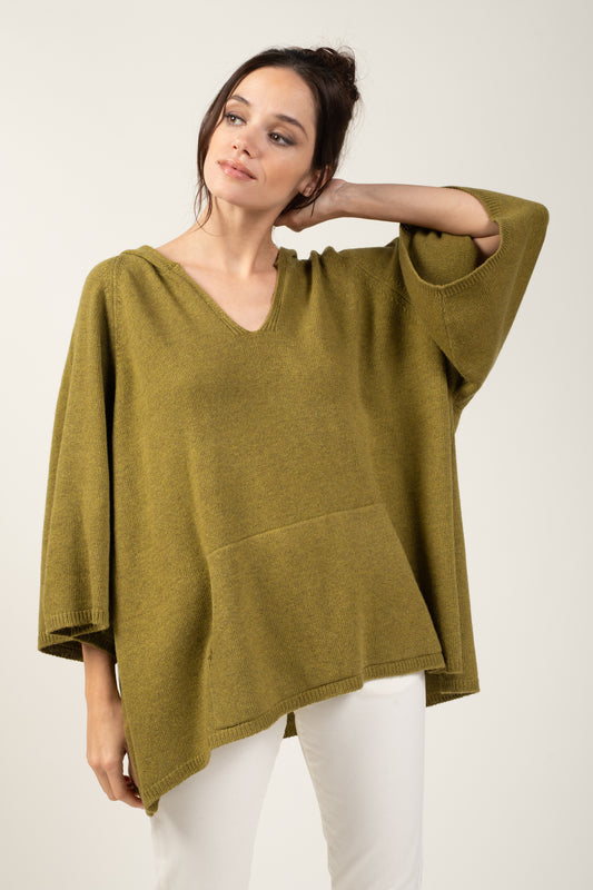 PULL PONCHO CAPUCHE SHARON GOLD OLIVE