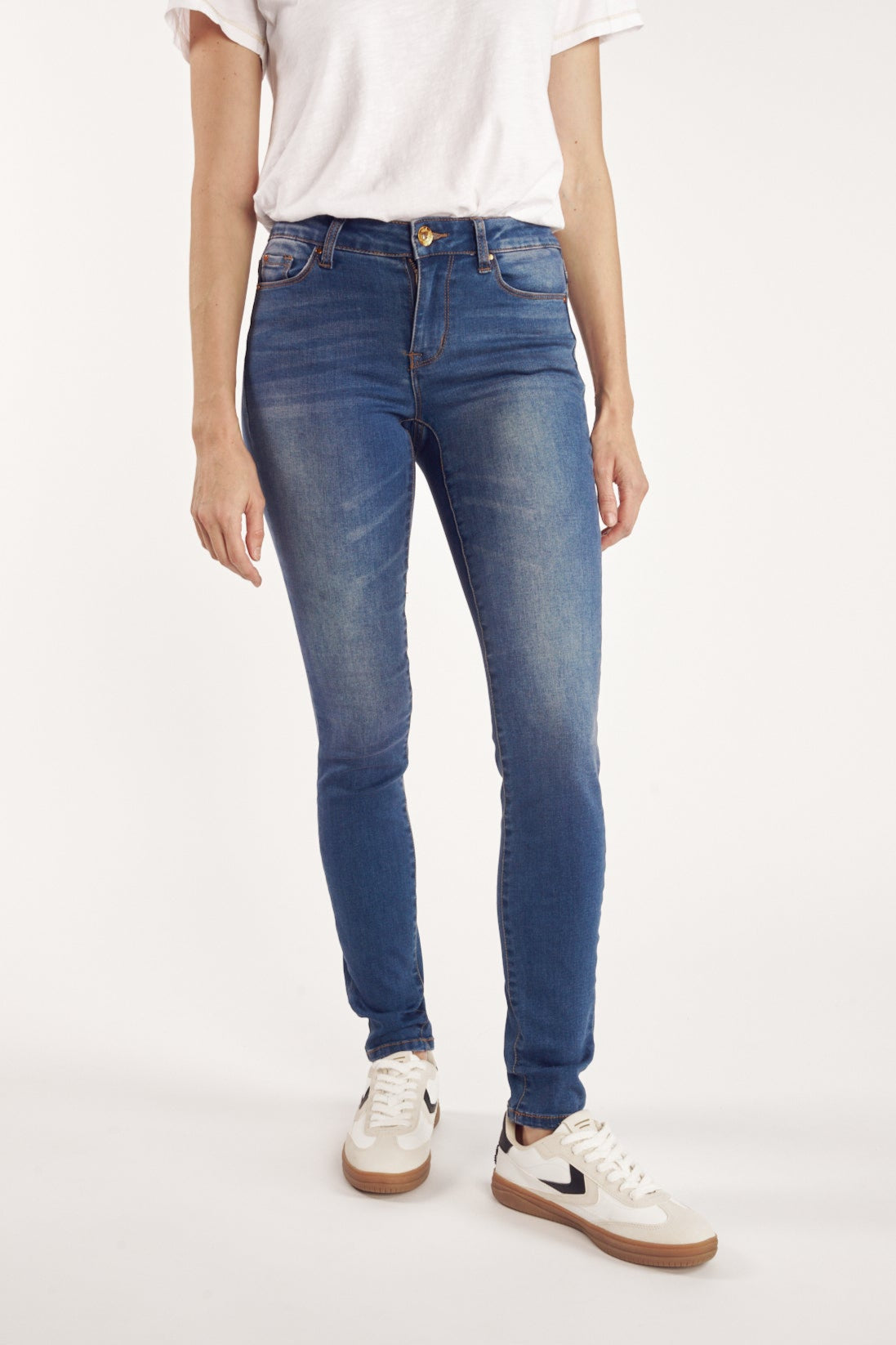 HIGH WAIST SLIM 5-POCKET JEANS - BLUE