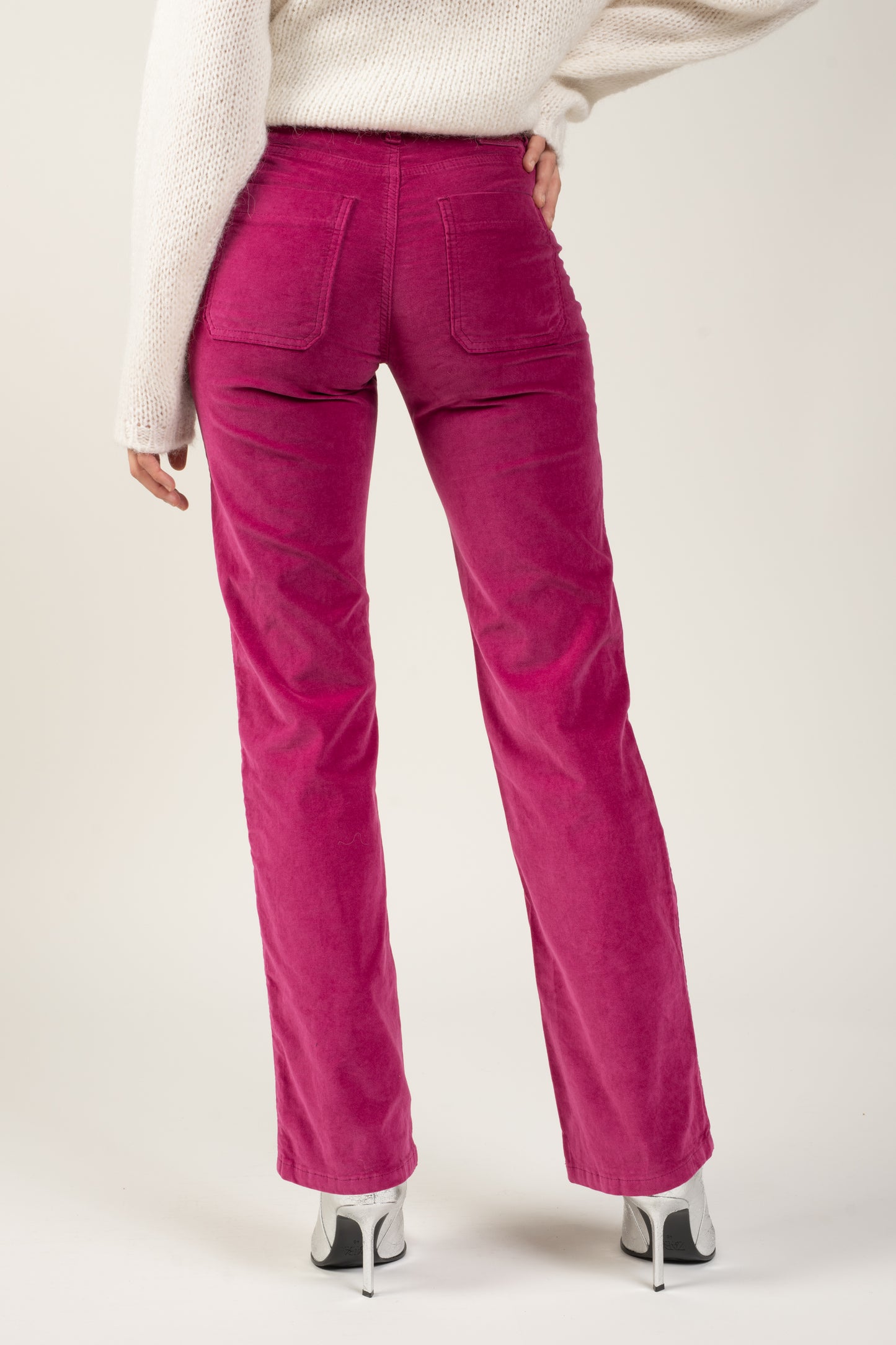 PANTALON FLARE VELOURS ANOUCK MAGENTA