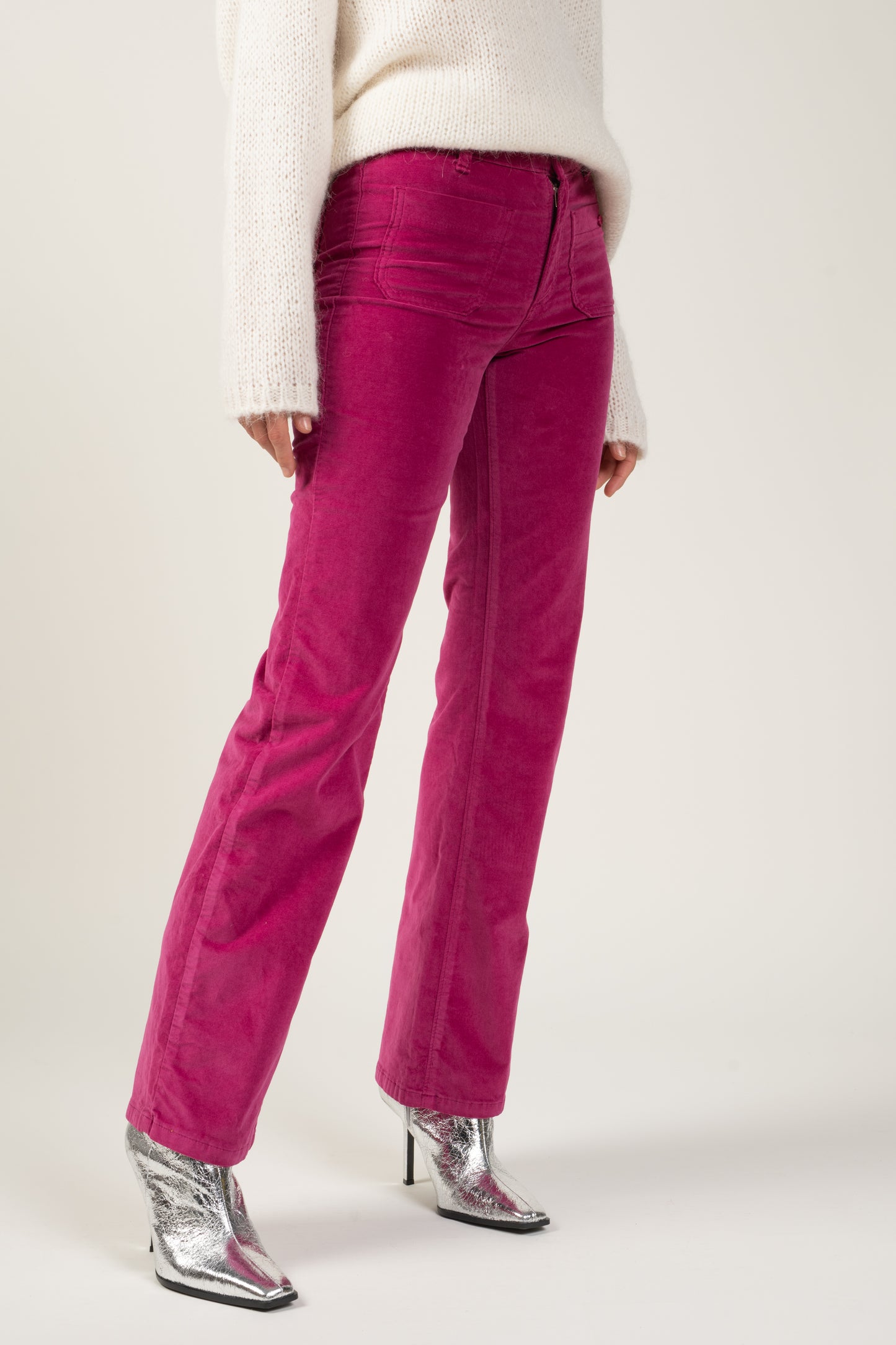 PANTALON FLARE VELOURS ANOUCK MAGENTA