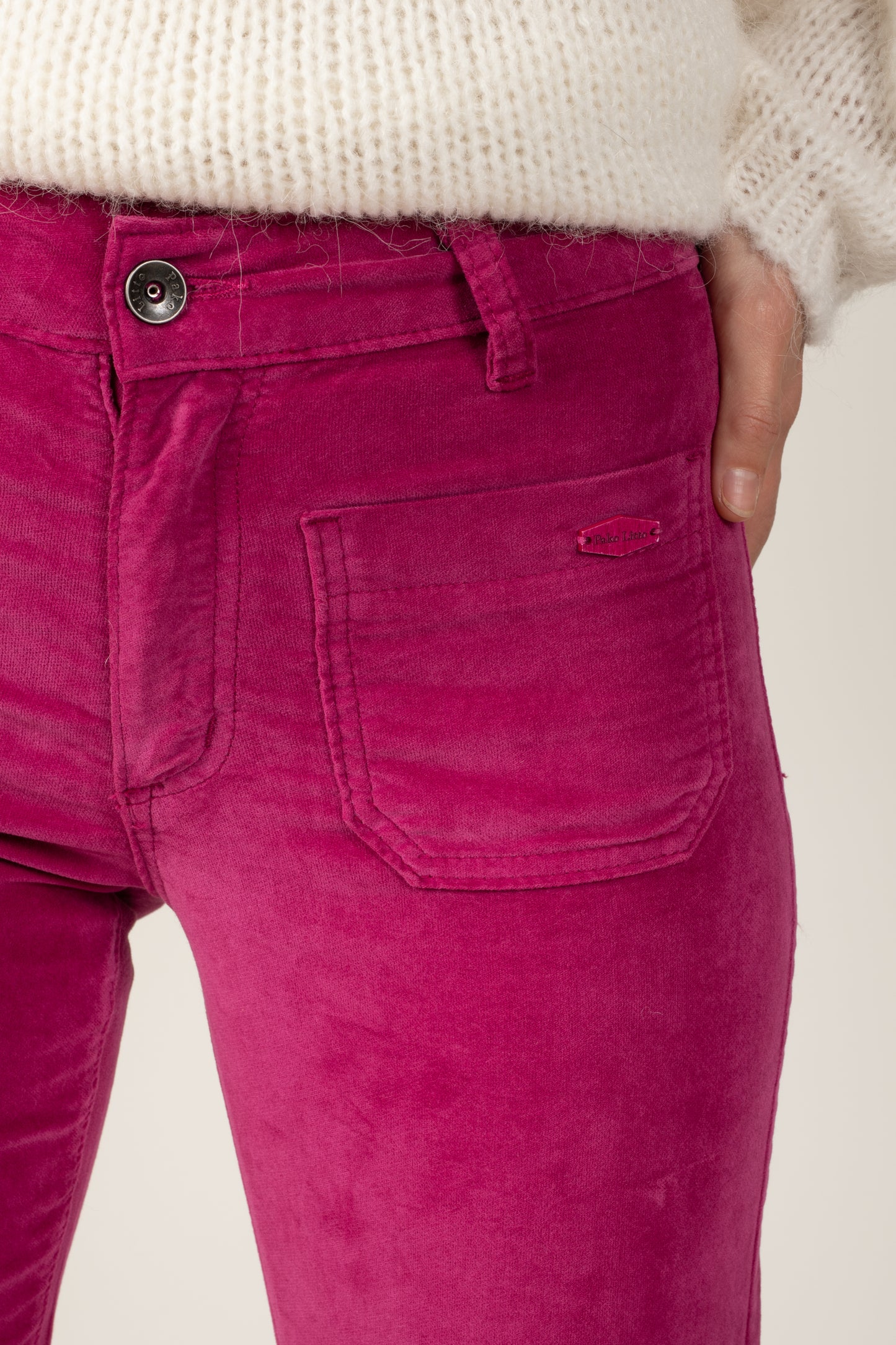 PANTALON FLARE VELOURS ANOUCK MAGENTA