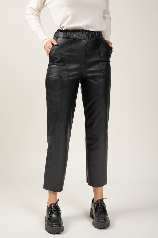 PANTALON 7/8ÈME SIMILI CUIR YVANA NOIR