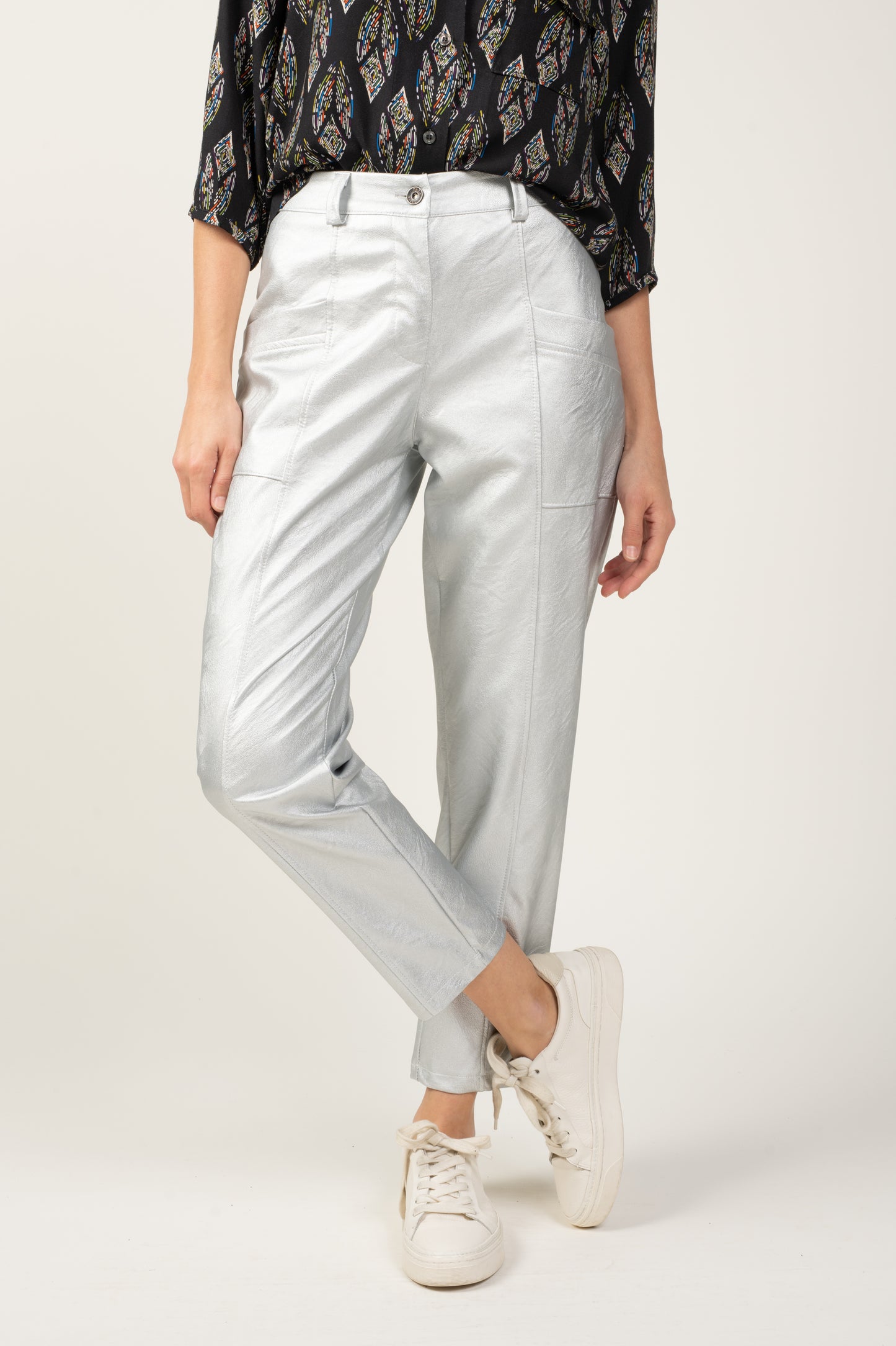 PANTALON SIMILI CUIR LYAM ARGENT