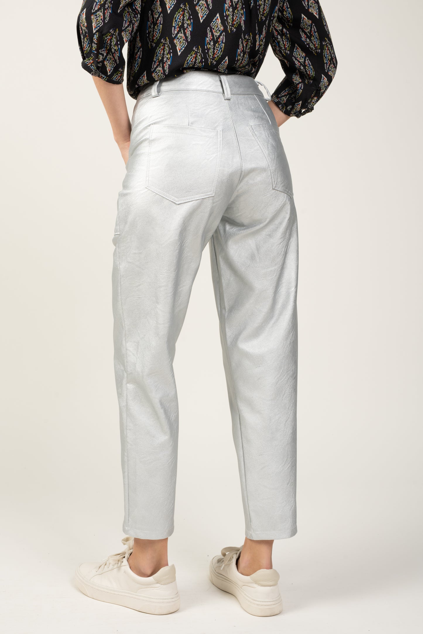 PANTALON SIMILI CUIR LYAM ARGENT