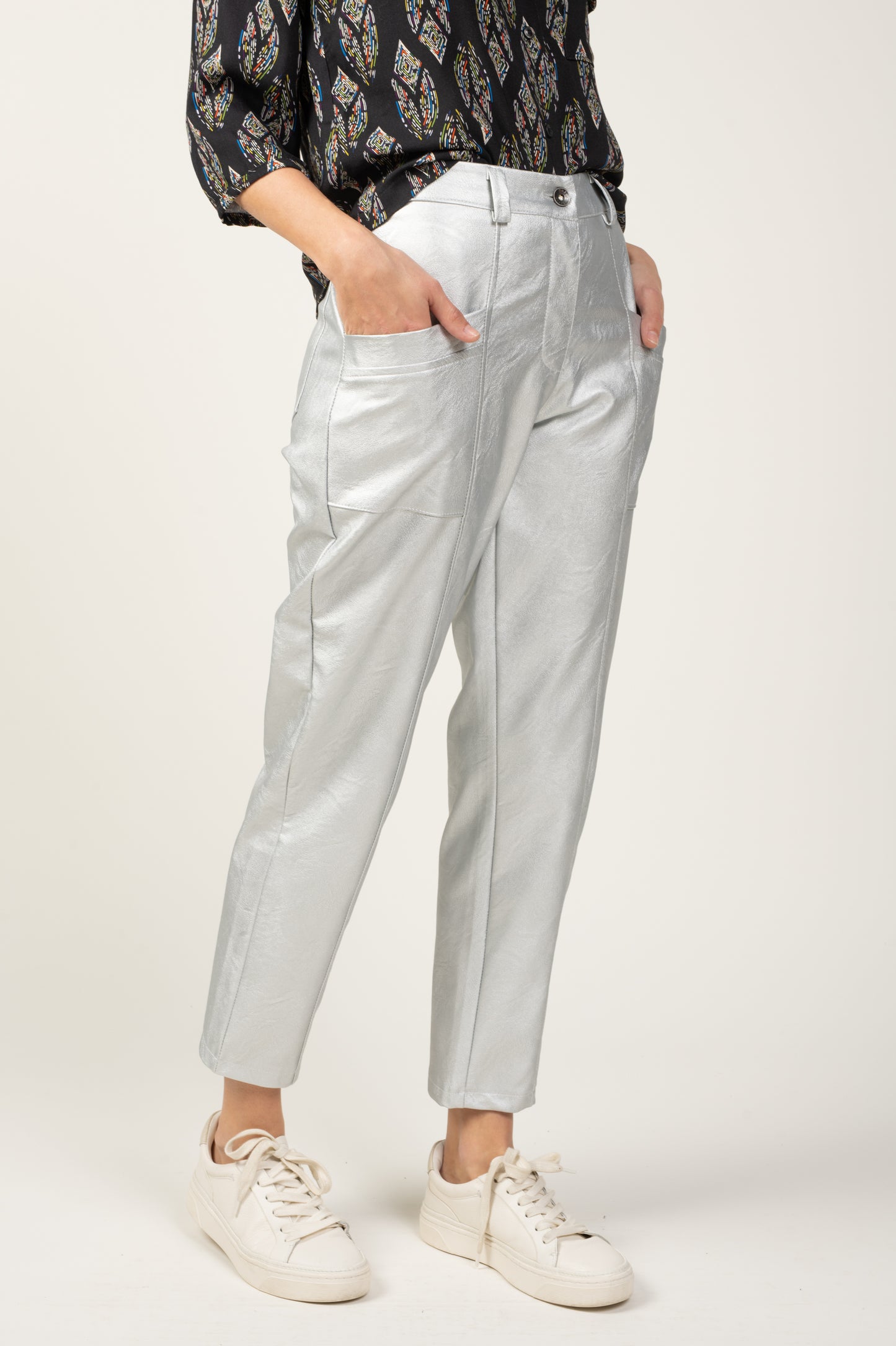 PANTALON SIMILI CUIR LYAM ARGENT