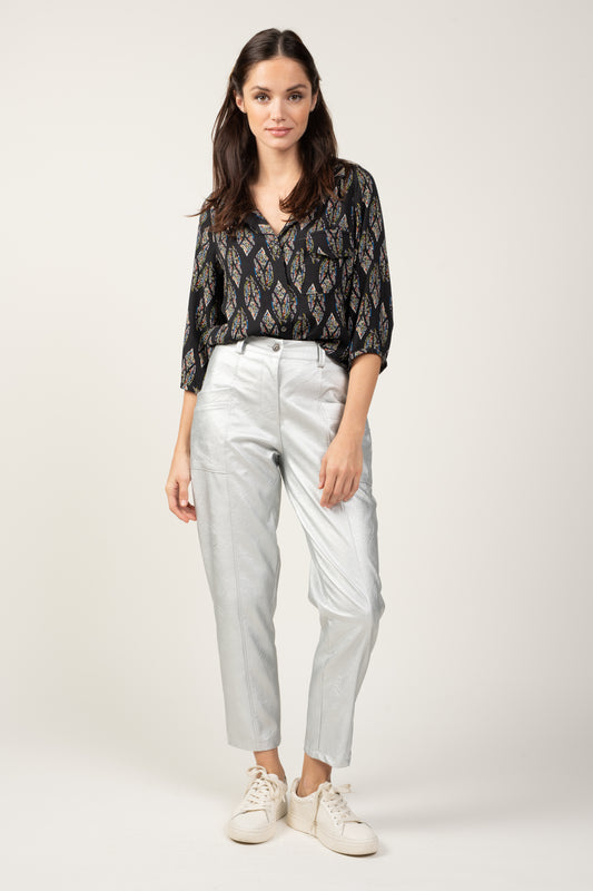 PANTALON SIMILI CUIR LYAM ARGENT